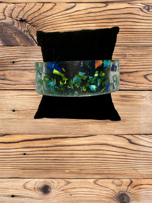 Resin Blue and Green Speckled Cuff Bracelet