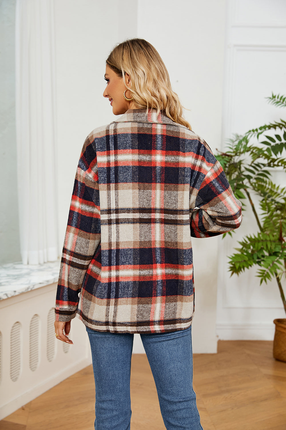 Button Down Collared Plaid Shacket