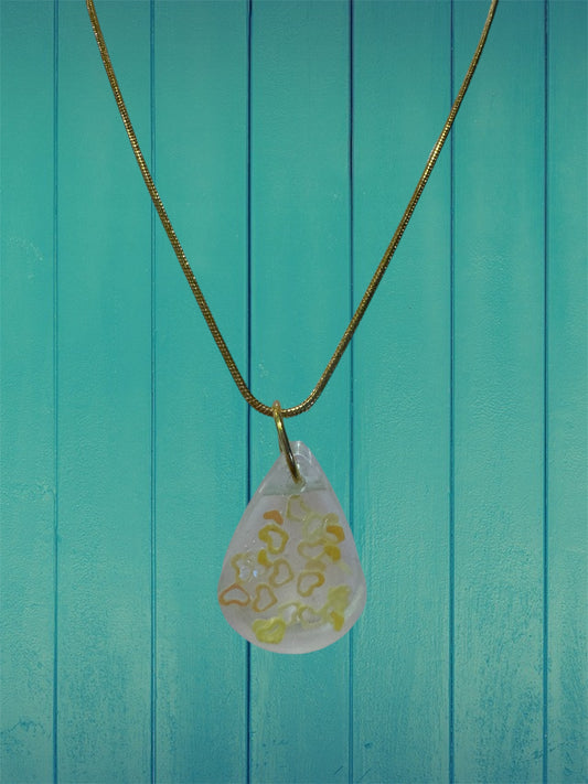 Handmade Resin Teardrop Yellow 18-inch Golden Necklace