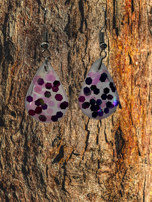 Resin Teardrop Purple and Pink Earrings