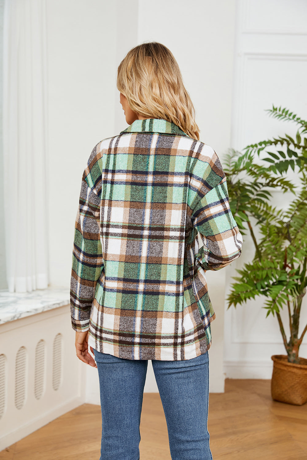 Button Down Collared Plaid Shacket