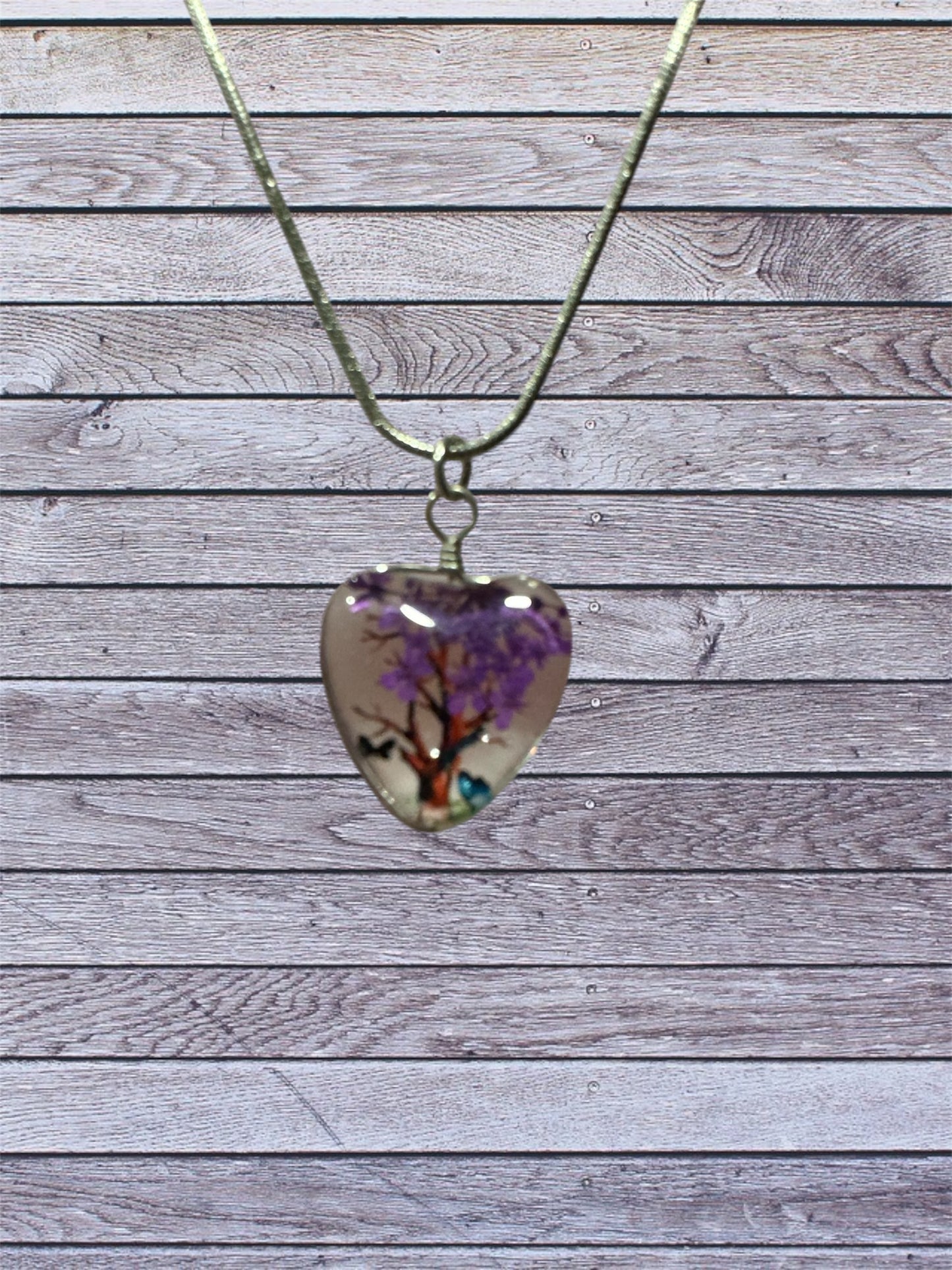 Resin Heart-Shaped Tree of Life Necklace 18 inch -Silver