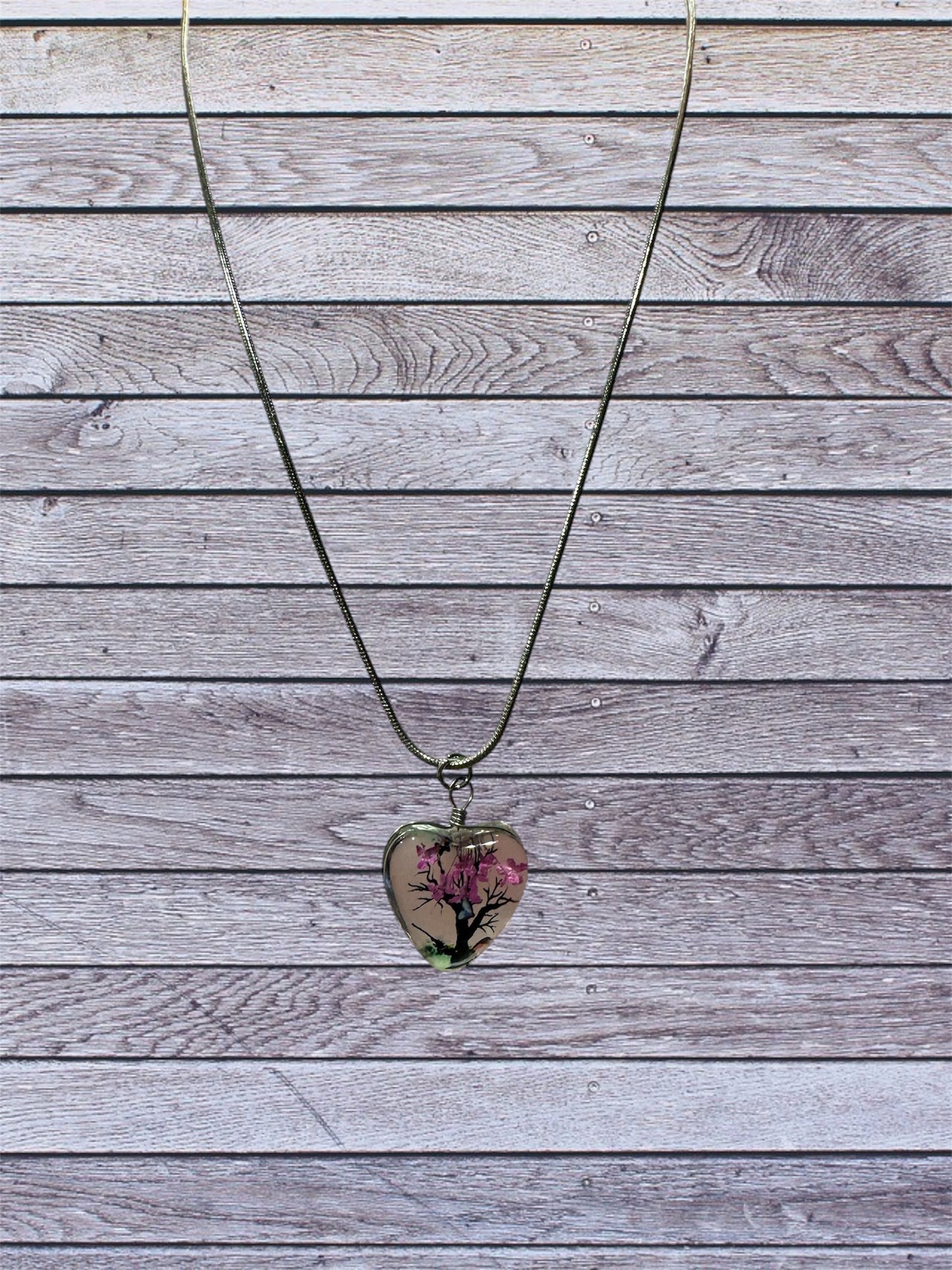 Resin Heart-shaped Tree of Life 20 inch Necklace - Silver